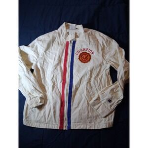 Champion Life Rally Racing Cream Woven Cotton Jacket Men Medium Vintage